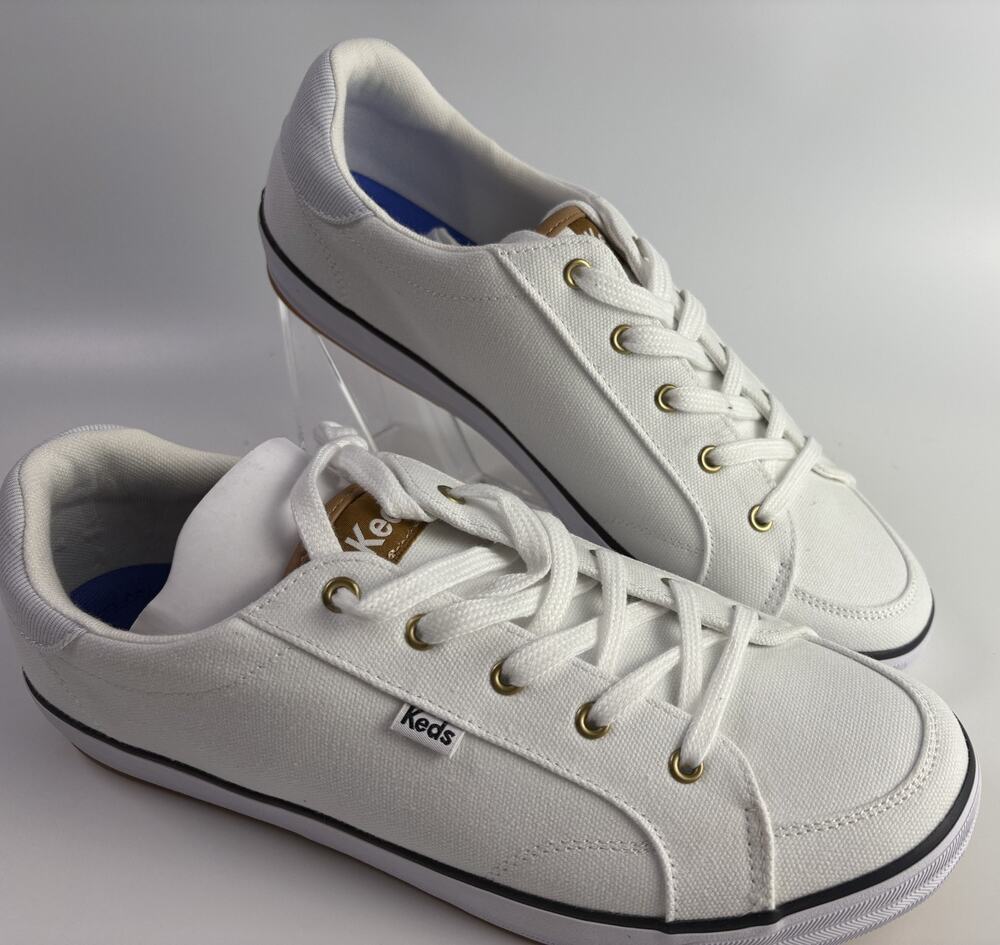 Keds Women Size 11W Canvas Lace-Up Low Top Sneakers White/Navy Arch Heel Support
